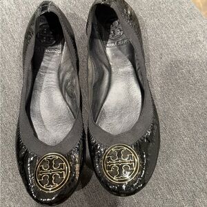 Tory Burch Ballet Slipper Flats Sz 7 Black Patent Leather